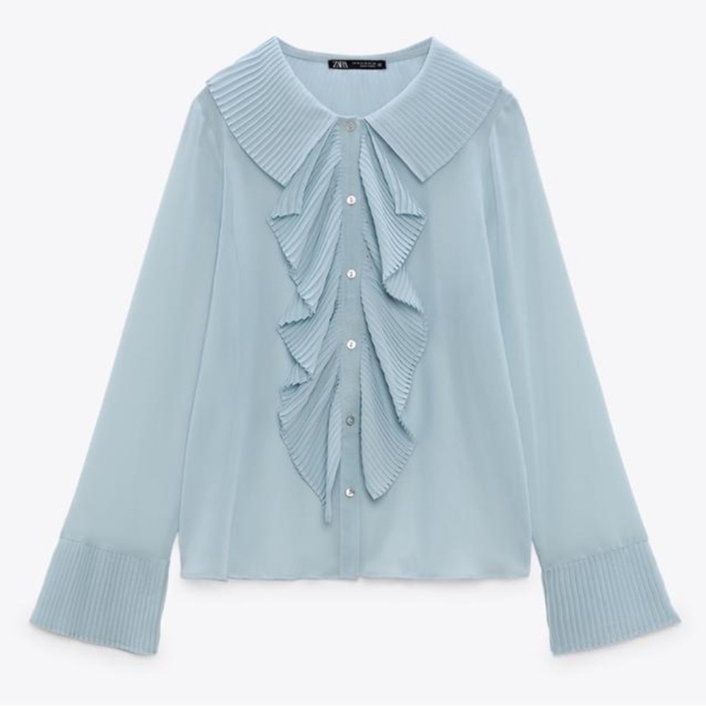 Zara Frilled Blouse Light Blue